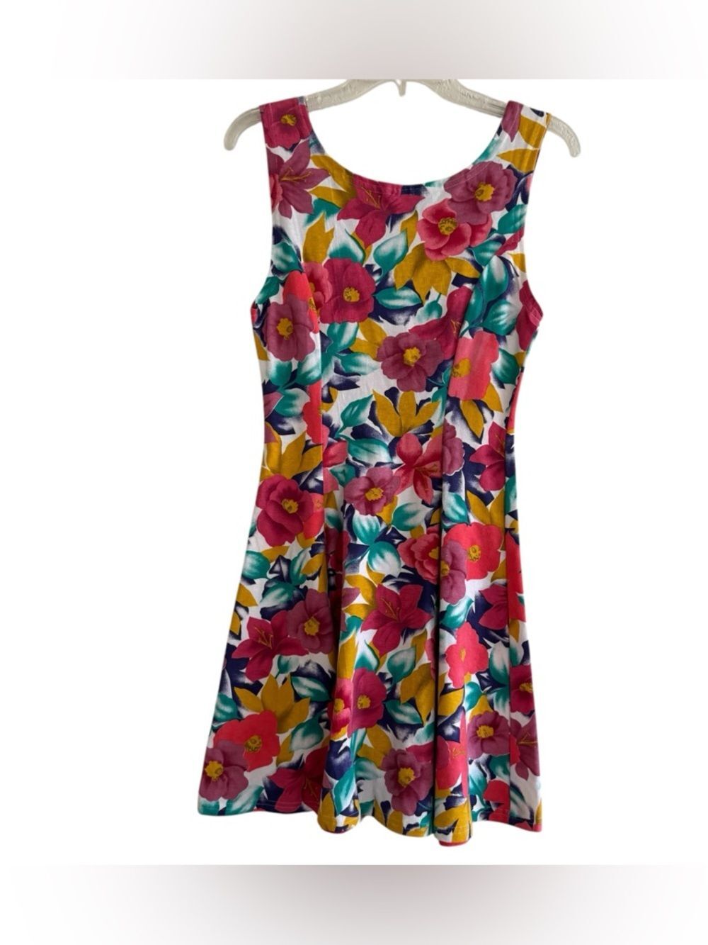 VTG Casa Lee Floral Bold Fit and Flare Mini Dress Sleeveless Vacation Resort S